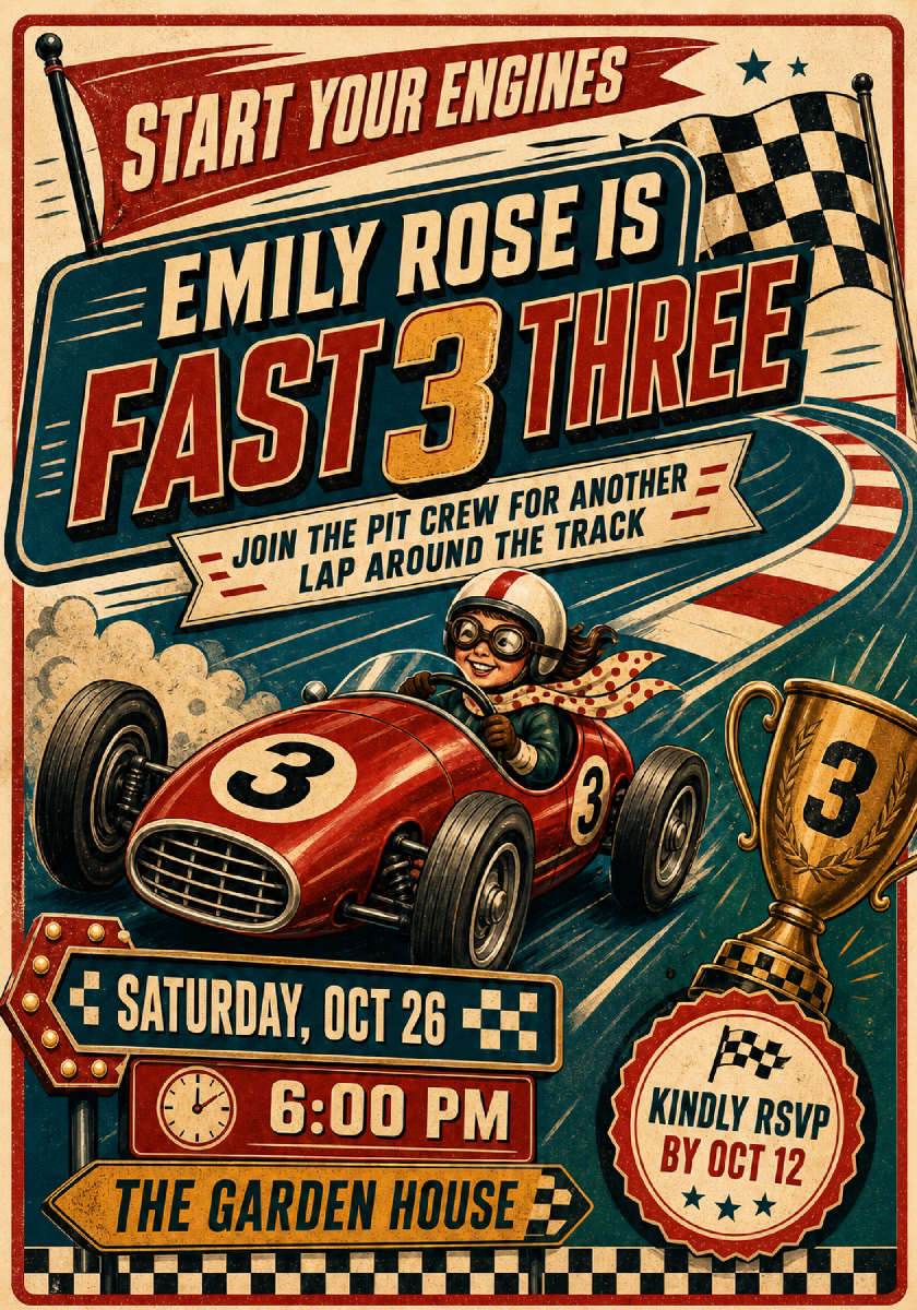 Little racer birthday invitation