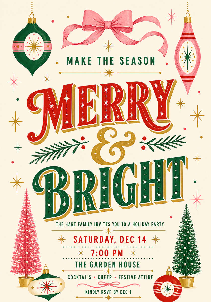 Merry & Bright party invitation