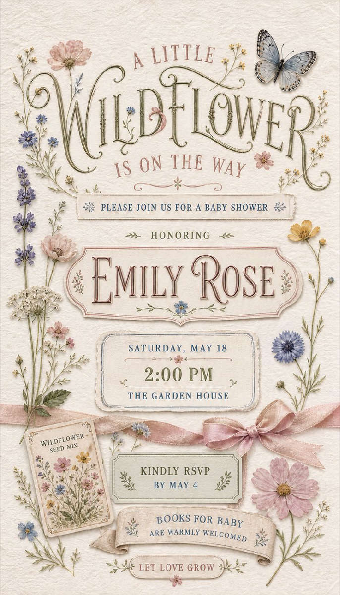 Wildflower baby shower invitation
