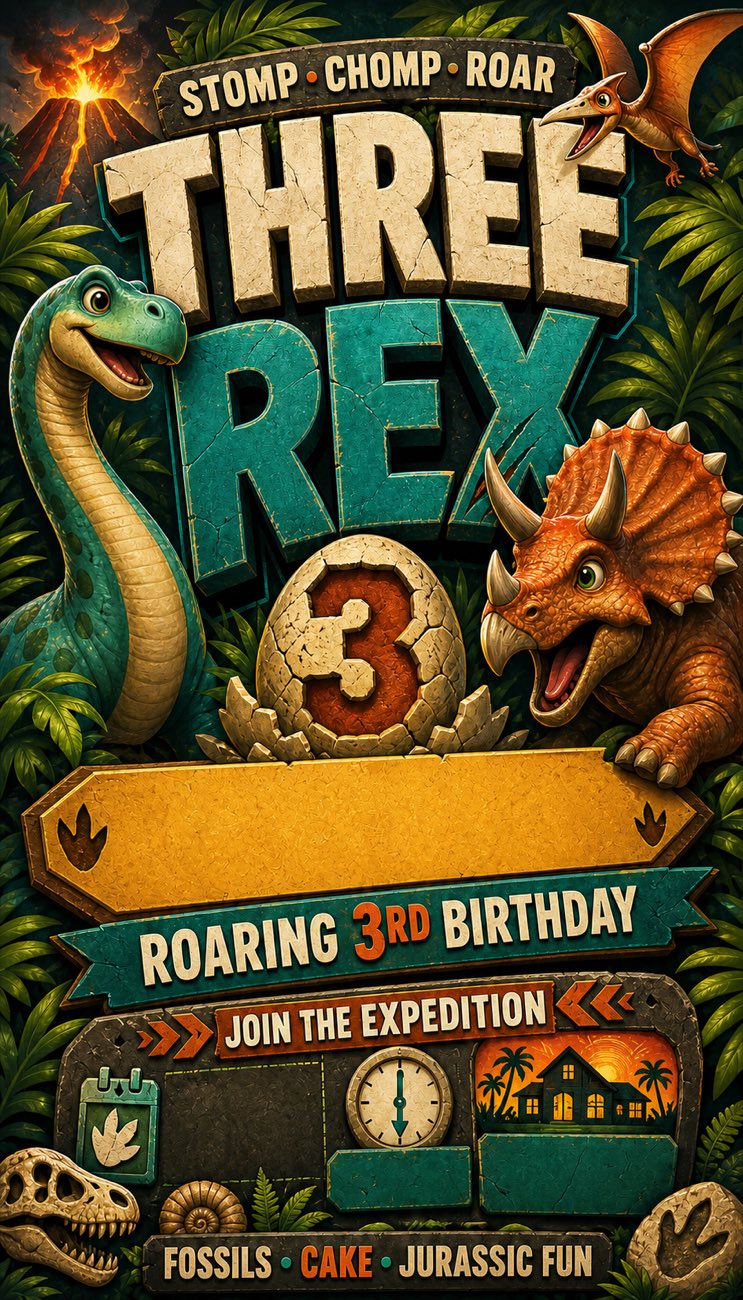 Dino-Mite Birthday invitation preview