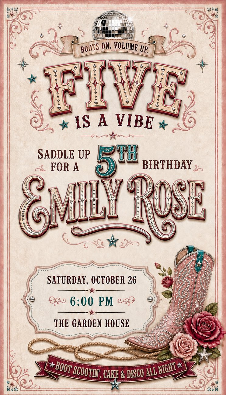 Disco Cowgirl Birthday invitation preview