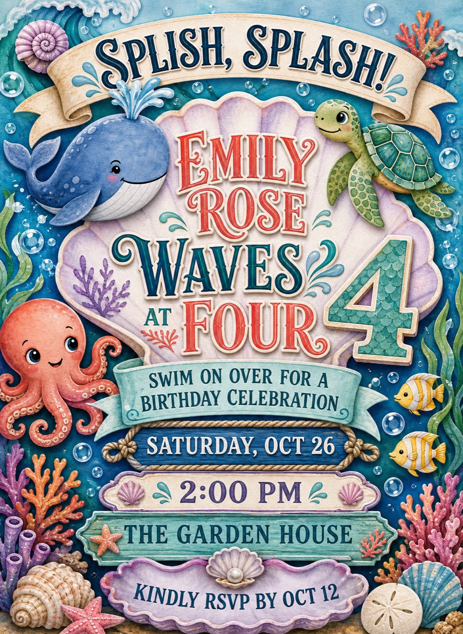 Under the Sea Birthday invitation preview