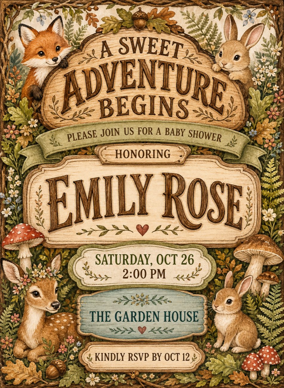 Woodland Baby Shower invitation preview